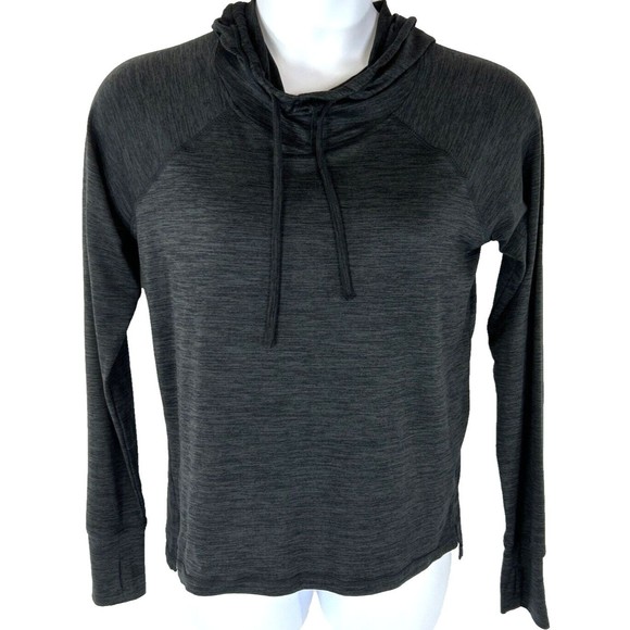 Gaiam Womens M Funnel Neck Shirt Charcoal Black‎ Hoodie Yoga Thumb Holes - Picture 1 of 9